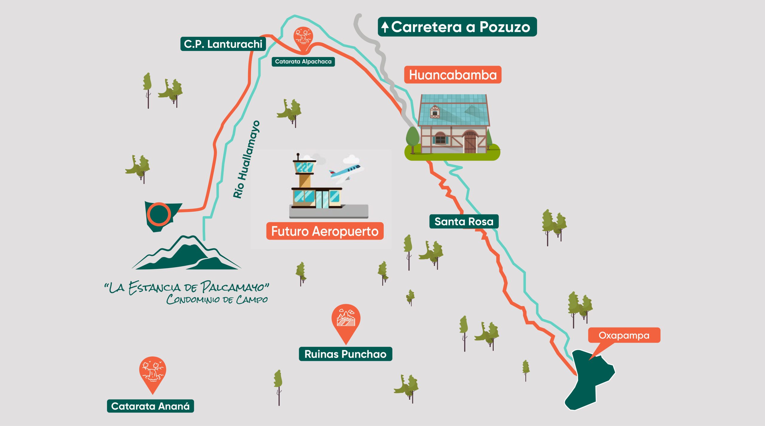 Ubicación del proyecto Palcamayo cerca al futuro aeropuerto de Oxapampa